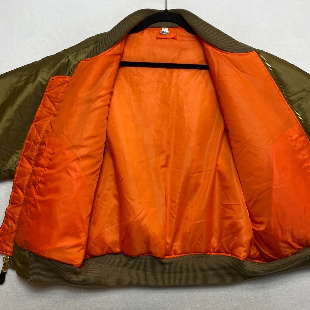 MA-1 Air Force Military Flight Jacket Mens Small Green Full Zip Orange Lining - Picture 9 of 13